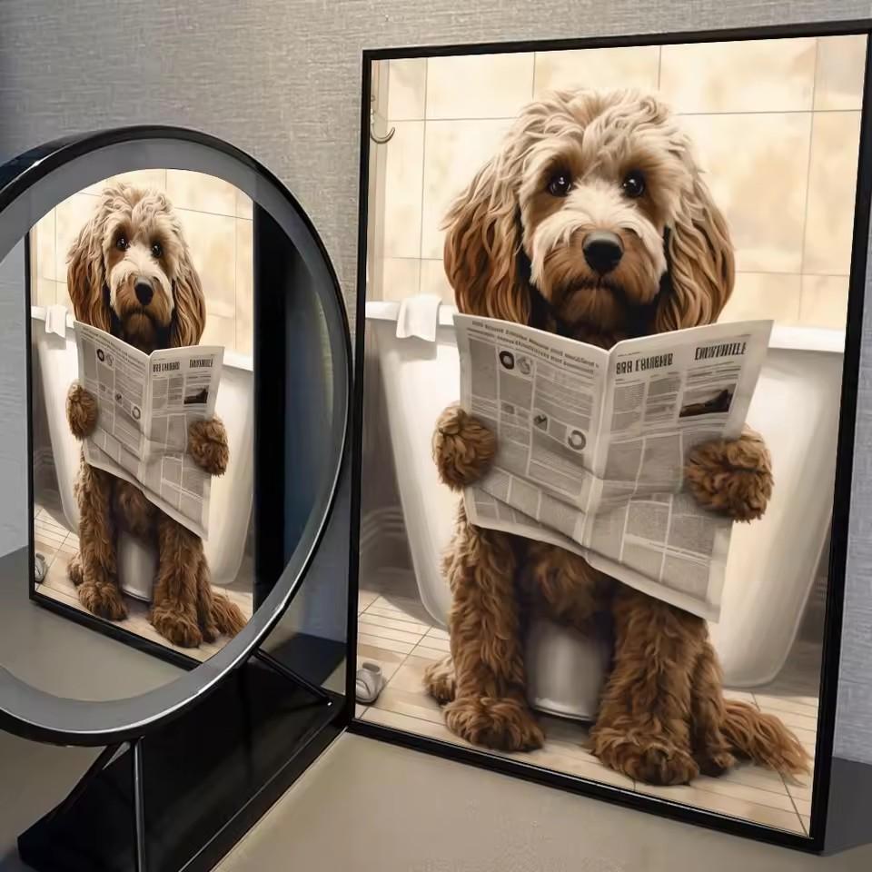 Canvas Print Wall Art for Pet Lovers,for Home Decor Bedroom,Kitchen,Living Room,Bathroom, Hotel 1pc Playful Dachshund On Toilet