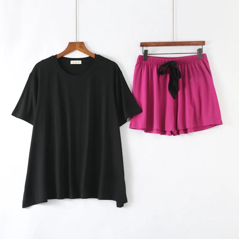 

Summer Ladies Casual Pajamas Suit Modal Short Sleeve Shorts Women s Pajamas Thin Section Loose Large Size Home Service S чёрный