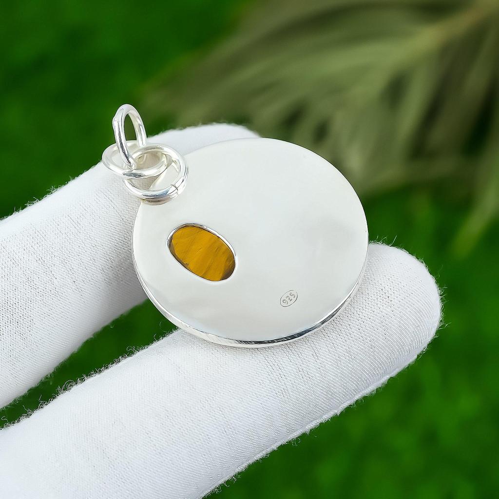 Natural Tiger Eye Gemstone Pendant 925 Sterling Silver Indian Jewelry For Women