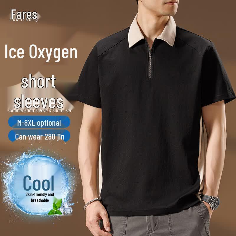 FARUISHI Men s Summer Quick-Dry Loose Fit Polo T-Shirt 2XL чёрный