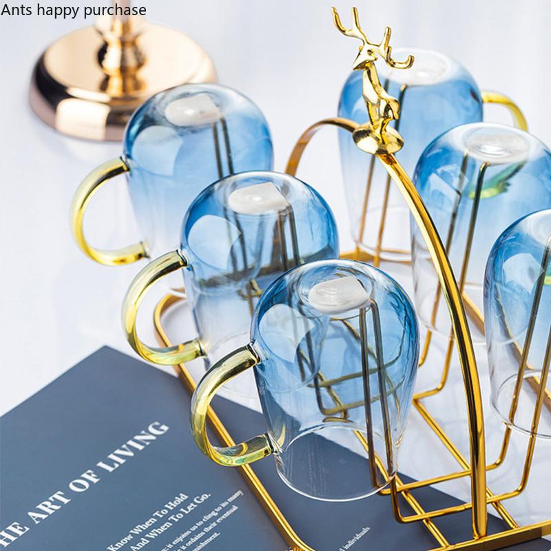 Metal Cup Holder Drain Rack Storage Tray Decorative Storage Rack Tumbler Holders Home Glass Cup Six-piece Suit Upside-down Shelf