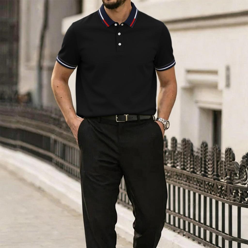 Men's Summer Casual Polo Shirt Short Sleeve Breathable Lightweight Soft Fabric Classic Fit Collared Button Placket