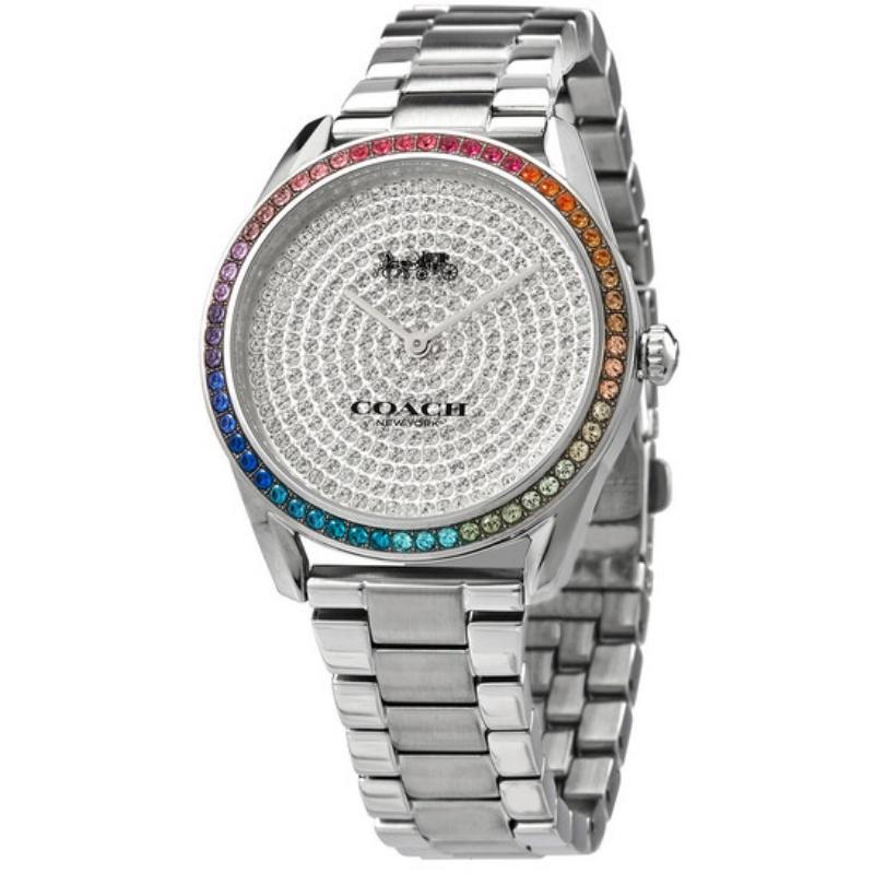 

Coach Prestone Silver Crystal Pave Dial Rainbow Bezel Women s Watch NEW 14503658 срібний