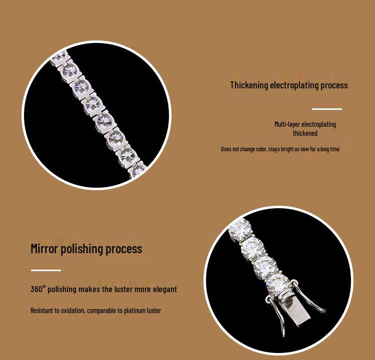 Men's Moissanite Tennis Chain Necklace in Gold-Plated 925 Sterling Silver - Luxurious, Simple Hip Hop Jewelry