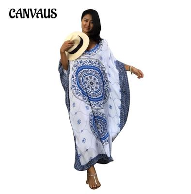 Sommer Damen Übergröße Bedrucktes Strand-Cover-Up Urlaubs-Kleid Sonnenshirt Bikini-Cover-Up