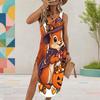 Women Plus Size U Neck Sleeveless Printed Long Tank Dress High Side Slit Curved Hem