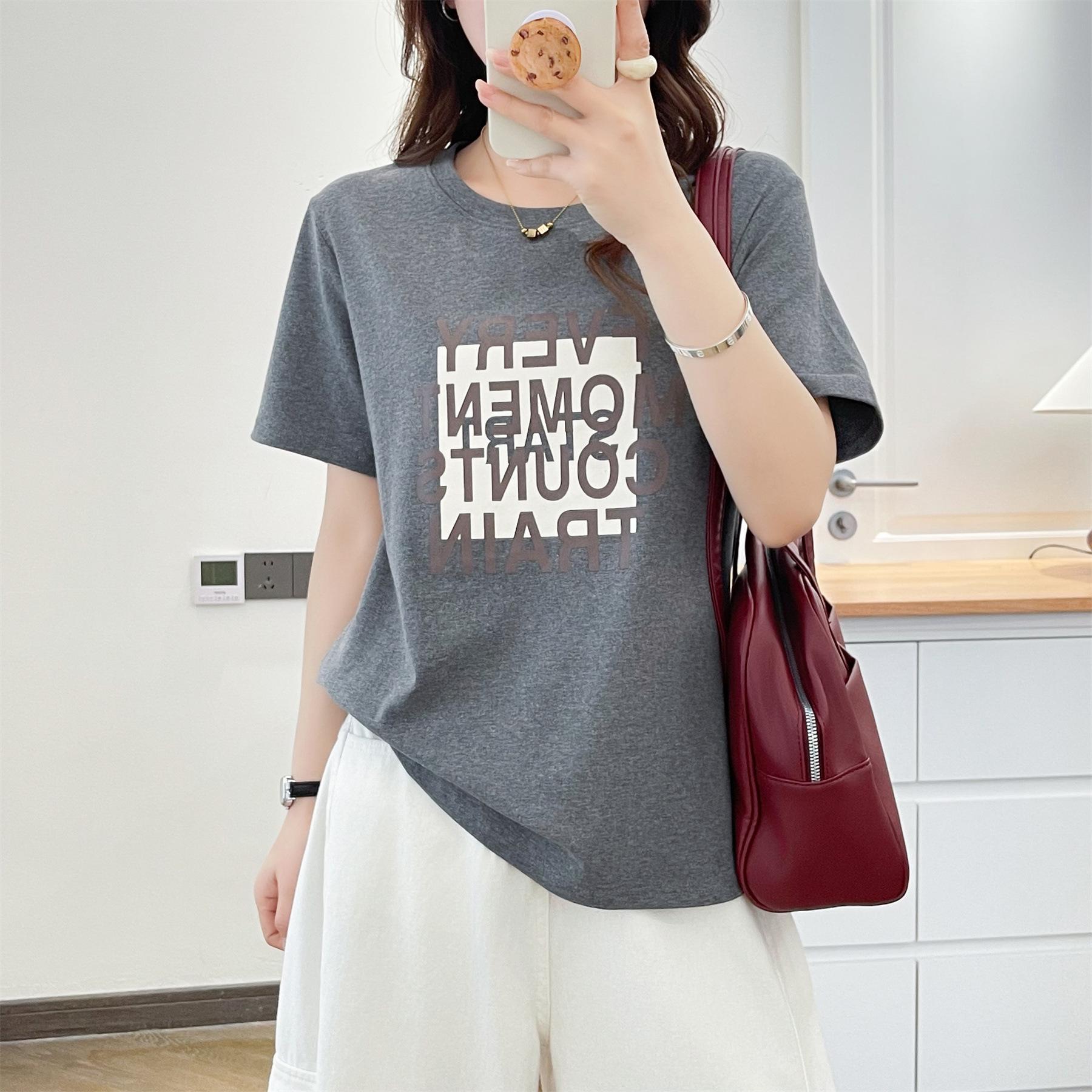 

2026 Summer Fashion Plus Size Slimming Women s Cotton T-shirt - Short Sleeve, Round Neck, Printed Design 3XL сірий колір