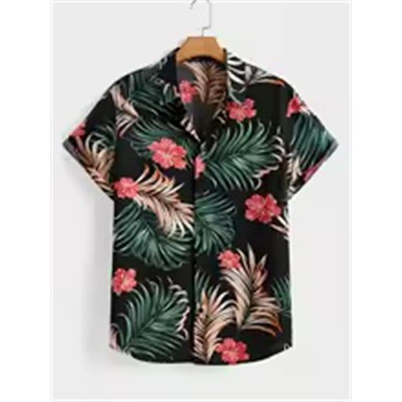 Hawaiian Botanical Flower Men's and Women's Short Sleeve Lapel Seaside Button-Down Shirt Top Casual Fashionable Shirts