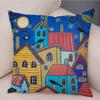 Retro Rural Color Cities Cushion Cover For Sofa Home Car Decor Colorful Cartoon House Pillow Case Tree Short Plush Pillowcase