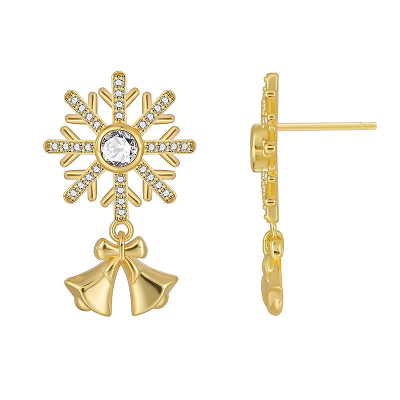 

Gold-Plated Snowflake Zircon Stud Earrings - Elegant Christmas Jewelry for Women Copper with 18K Gold Plating