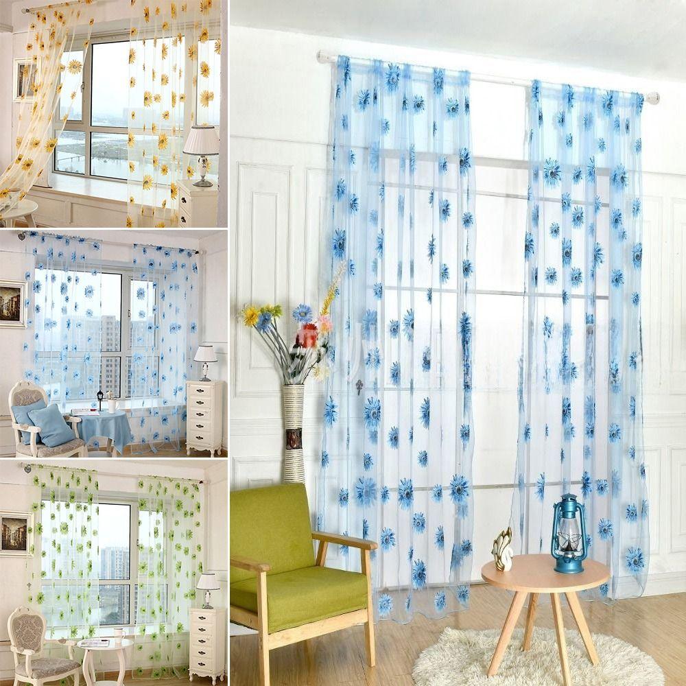 100x200cm Window Curtain Sunflower Lace Curtain Modern Voile Sheer Curtain  Living Room Decoration