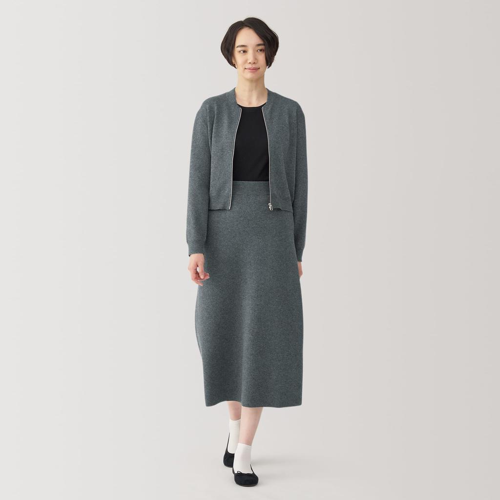 MUJI Women's Milan Rib Knit Blouson, BA1P0A4A, Dark Gray, Size S