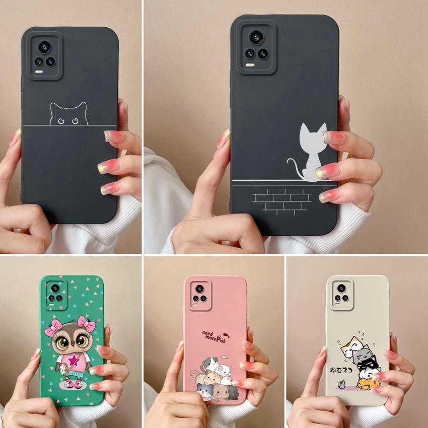 Case For Vivo V17 V20 S19 Y75 S16 Y77 Funny Cartoon Cat Pattern Phone Covers Screen Protector Soft Silicone Anti Slip Protection For Vivo Bumper Shell