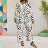 Women Plus Size Round Neck Long Sleeve Floral Printed Layered Top Wide Leg Cropped Pants Two Piece Set