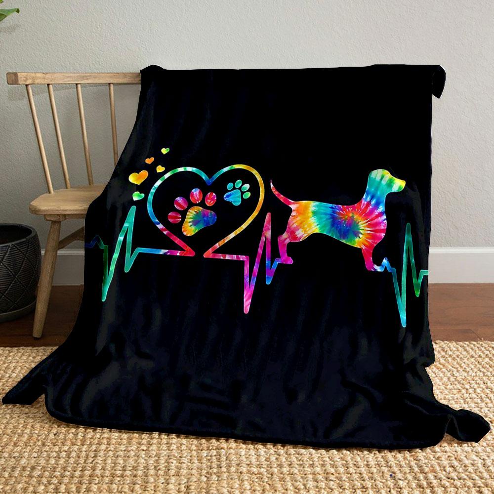 Colorful Dog and Paw Heartbeat Design print blanket soft and cozy perfect for the living room bed sofa or a nap,gift