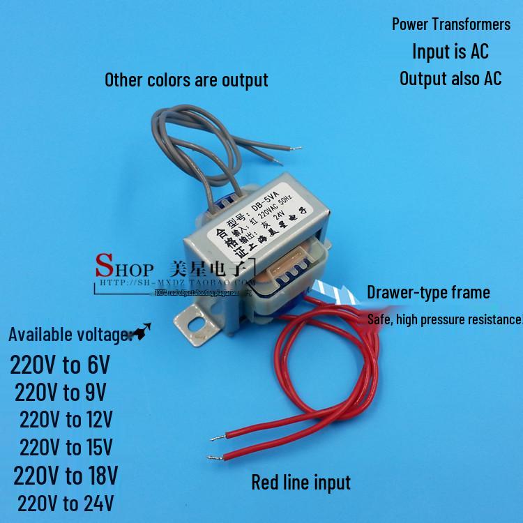 DB-5VA 5W Multi-Voltage Power Transformer: 220/380V to 3-36V AC (EI41)