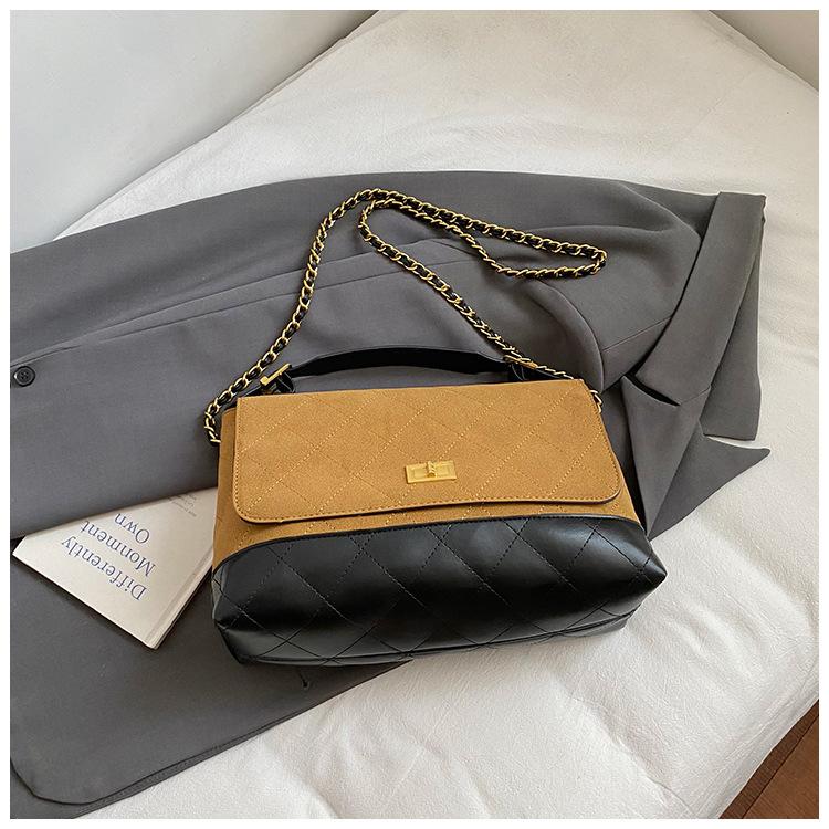 

Премиальная ретро ромбовидная контрастная маленькая квадратная сумка женская 2025 новая сумка Xiaoxiangfeng сумка-тоут для поездок на работу на плечо сумка-мессенджер коричневый