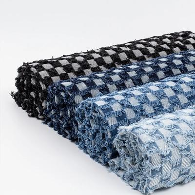 Tissu en denim jacquard à carreaux 100 x 145 cm, lavage à la main, bricolage, sac, manteau, vêtements, tissu de créateur, couture, coton, denim