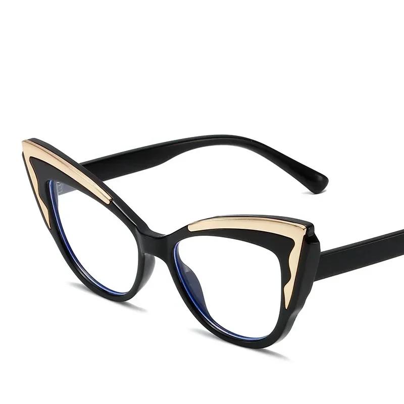 

Neutral New Large Frame Color Collision Cat Eye Ordinary Glasses Ladies Retro Anti-Blue Light High-Definition Flat Glasses
