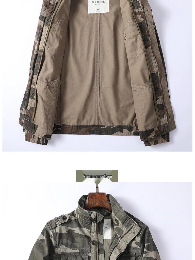 Herren Grün Camouflage Retro Jacke mit Reißverschluss - Lockerer Schnitt, Ideal für Frühling & Herbst