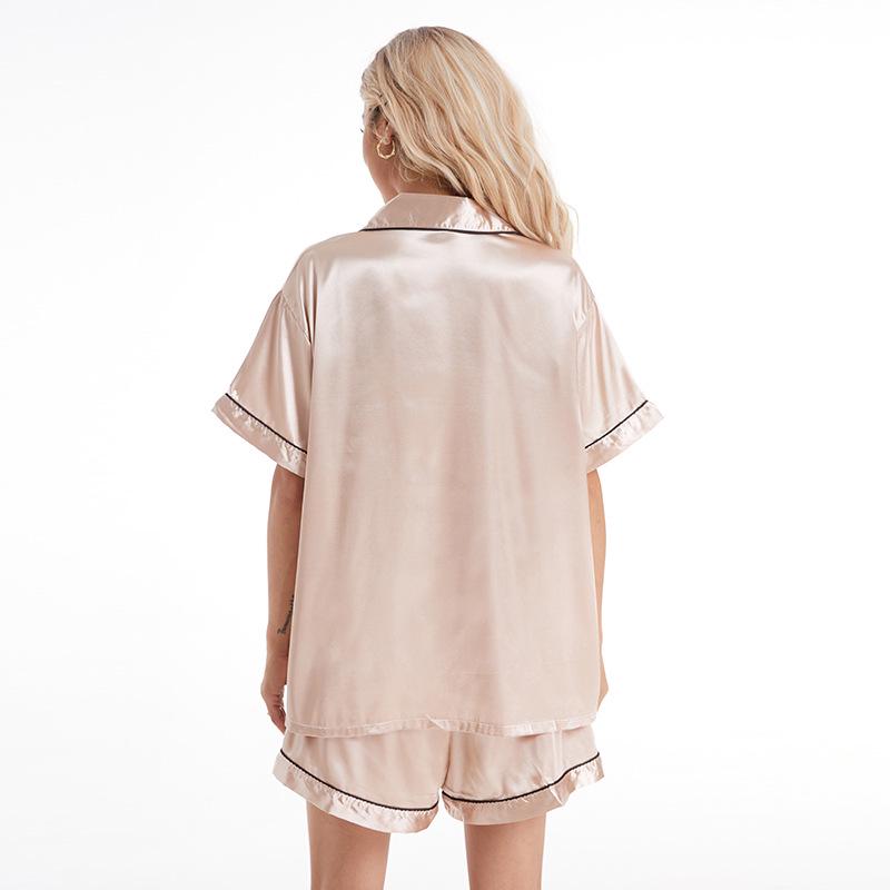 European & American Style Women's Imitation Silk Short Sleeve Pajama Set - Plus Size Available