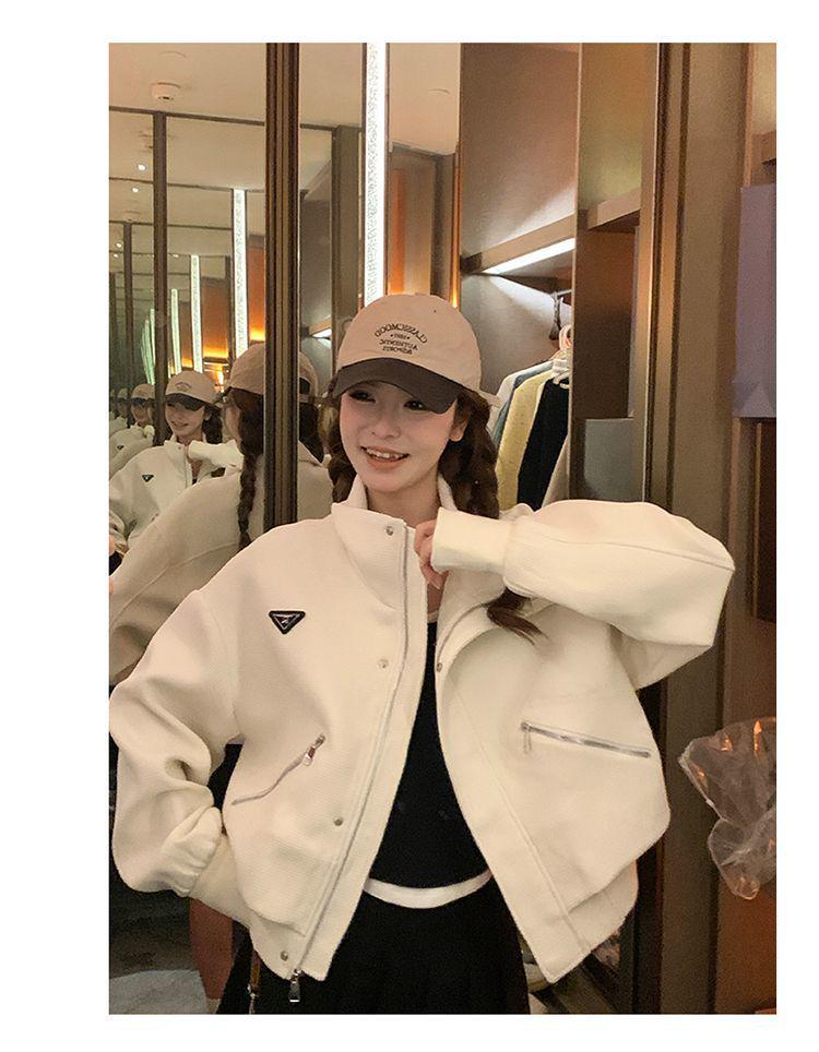 Plus Size Women's College Style Stand-Up Collar Autumn Jacket - Loose Fit, Niche Design