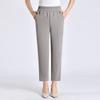 Women Summer Elastic High Waist Plus Size Casual Pants Middle-aged Elderly Straight Ninth Pants