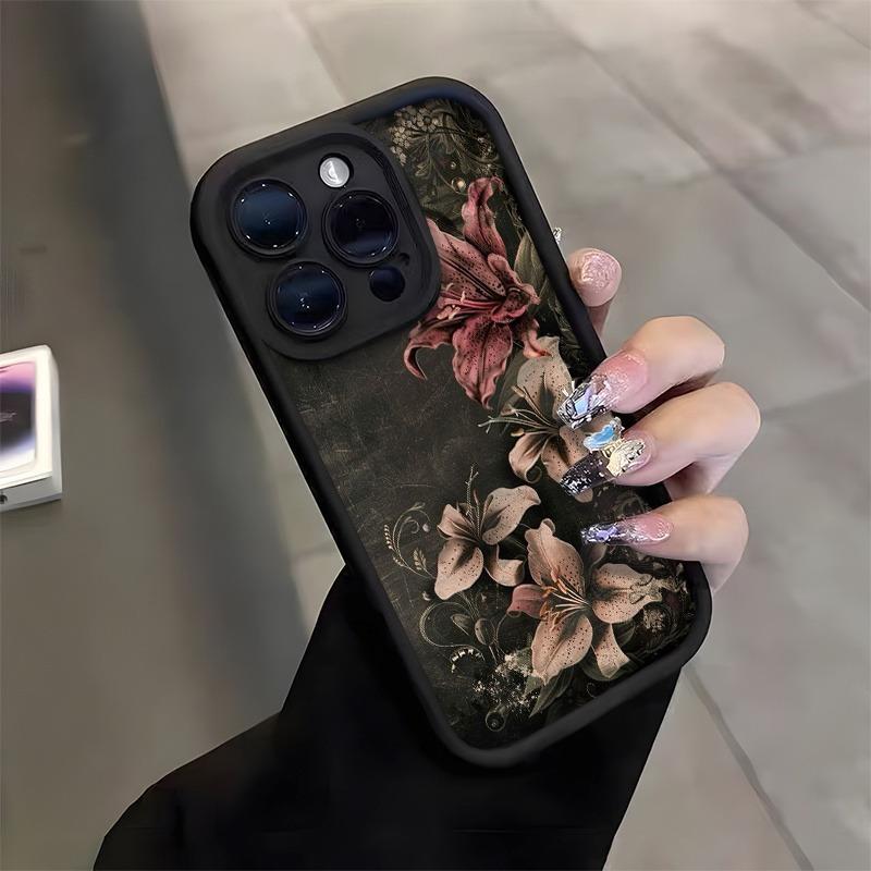 High End Lily Print Phone Case Suitable for iPhone 17 16 15 14 13 12 11 Pro/Max/Plus Anti Drop and Shockproof Back Cover