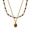 Double-Layered Tiger's Eye Beaded Necklace with Titanium Steel Clavicle Chain