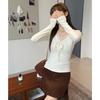 Women's Lace V-Neck Knit Top with Bow Tie - Long Sleeve, Autumn/Winter Design