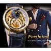 FORTINING Men's Automatic Analog Watch, Fashion Skeleton Tourbillon, Waterproof Moon Phase Leather Mechanical Watch (Black)