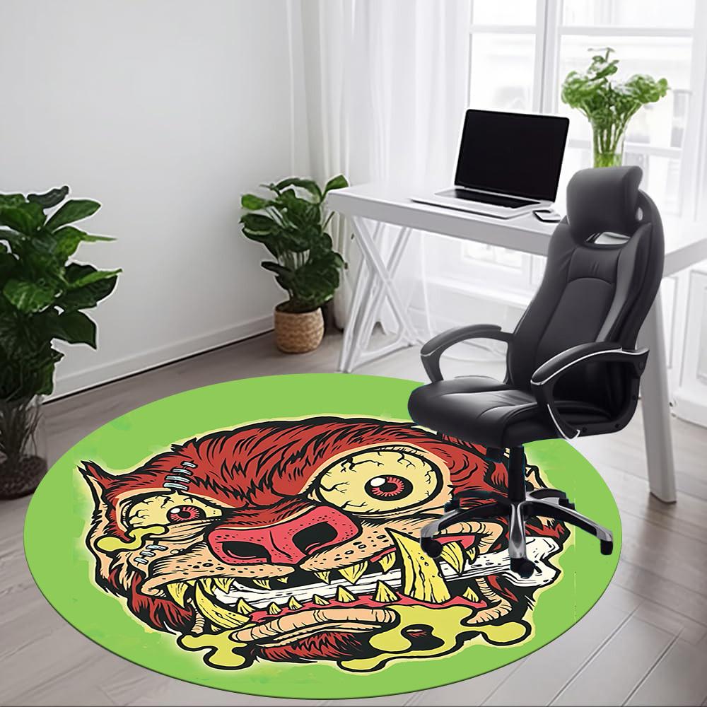 1pc Zombie Wolf Office Round Area Rug, Indoor Mat Suitable For Office, Under Office Chairs Bedroom Living Room Home Decor, Room Deco
