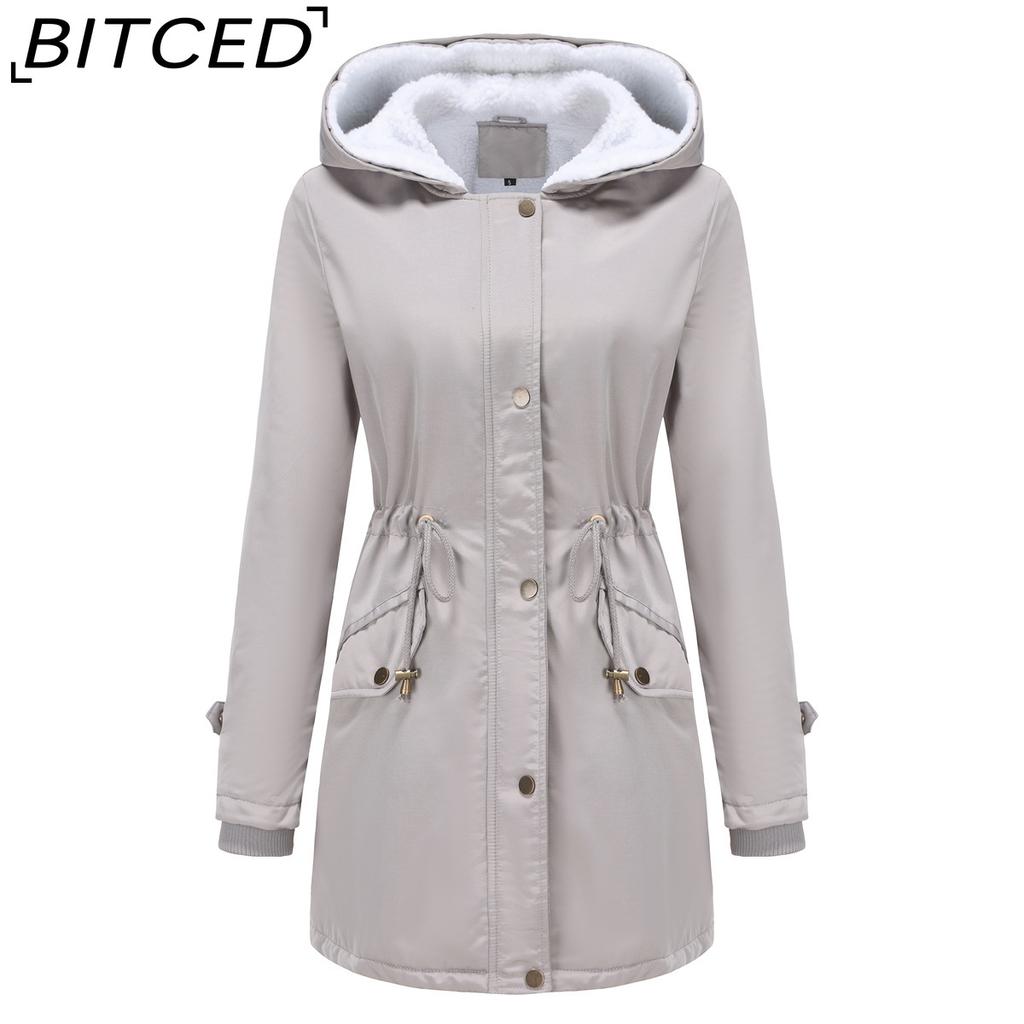 BITCED Autumn/Winter Detachable Fur Collar Women's Parka Long-Sleeved Hooded Cotton Coat Fleece Overcoat