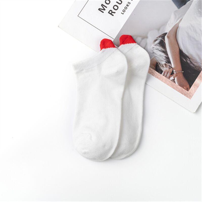 6 Pairs Women Socks Harajuku Female Cotton Ankle Socks White Heart Socks Cute Girls Students Comfortable Casual Short Socks
