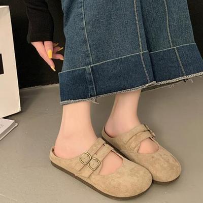 Mode Crestar Retro Damen Hausschuhe Sommer Outdoor Bequem Lässig Slipper Mit Verstellbarer Schnalle Wildleder Flache Mules Pantoletten