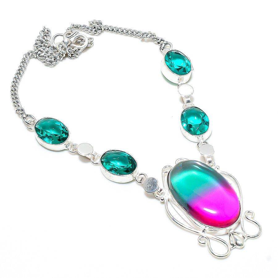 

Двухцветный турмалин, ювелирное ожерелье из стерлингового серебра 925 пробы с турмалином 18 дюймов o9w87