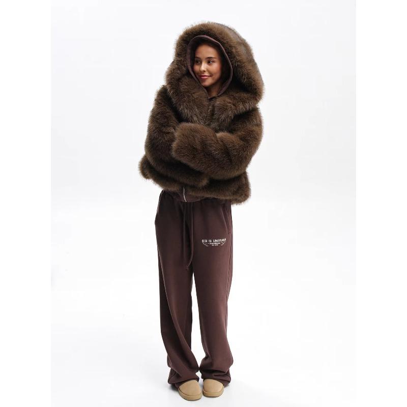 Manteaux Courts Fausse Fourrure Femme Vestes à Capuche Unies Manches Longues Bouton Épais Droits Bureau Dame Décontracté Automne Hiver