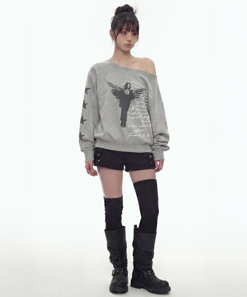 GRAVER [Woman] Take Me One-Shoulder Sweatshirt_Gray