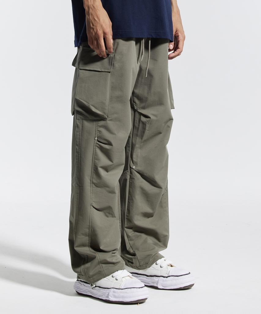 CREAM SODA LAB Wide Parachute Cargo String Four-Way Stretch Rivet Pants