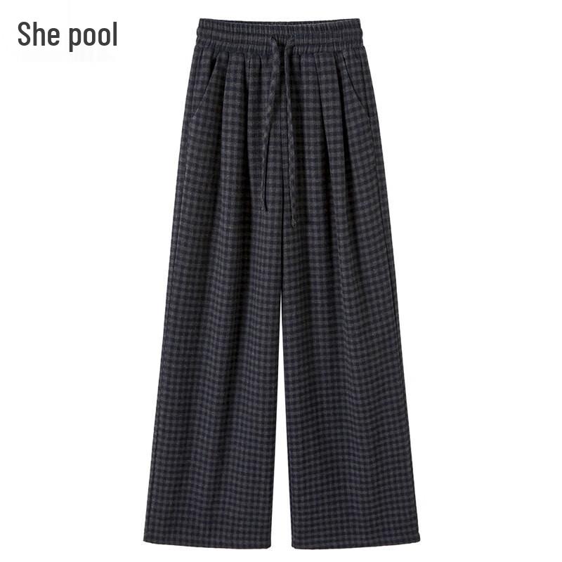 

Women s Retro Plaid Wide-Leg Casual Pants M