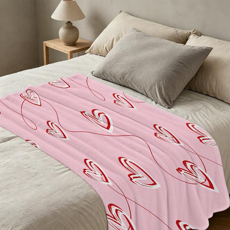 Ultra-Soft Lightweight Flannel Blanket - Heart Pattern Series, Warm Home Decor, Portable for Car, Ideal for Christmas & Halloween