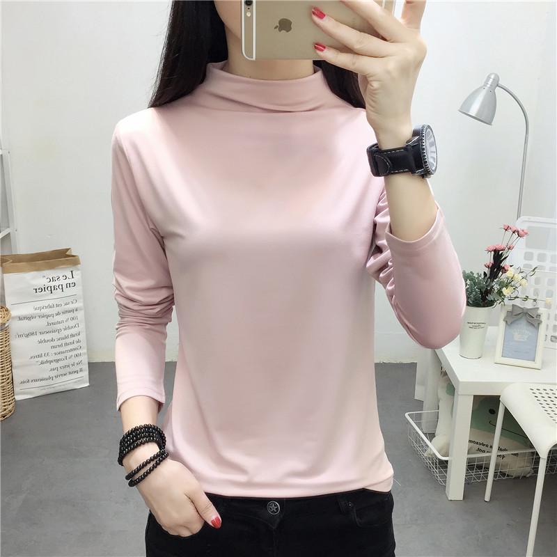 Women's Slim Fit Long-Sleeve Turtleneck In Solid Pink – Elegant Commuting Tee