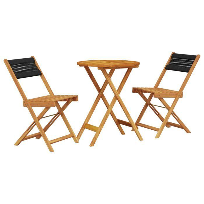 VidaXL Ensemble de bistro 3 pcs noir polypropylène et bois massif, ensemble de bistro de jardin, ensemble de balcon, 3281745