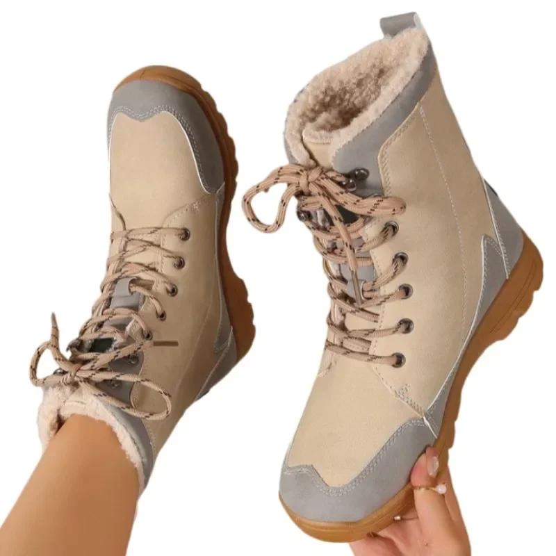 Fashion Women Flats Ankle Boots Short Plush Warm Cotton Shoes Winter Outdoor Casual Sneakers 2024 New Hiking Travel Snow Botas Mujer