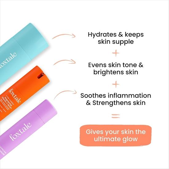 Foxtale Hydraglow Trio Skin Care Kit | Cleanser Face Wash 100ml + Ceramide Moisturizer 50ml + Vitamin C Face Serum 30ml