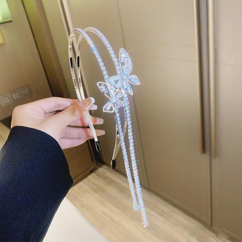 Zircon Butterfly Double-layer Fringed Headband Dongdaemun Fashionable and Simple Personalized Headgear Sweet High-end Hair Accessories