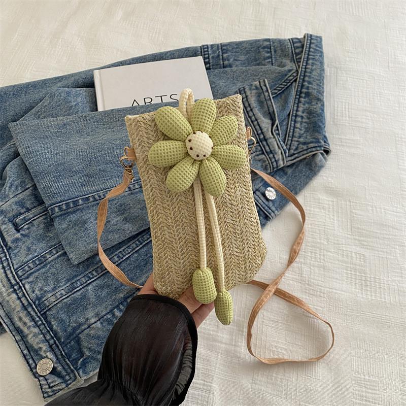 Adorable Floral Weave Bag For Women Trendy Summer Crossbody Phone Purse
