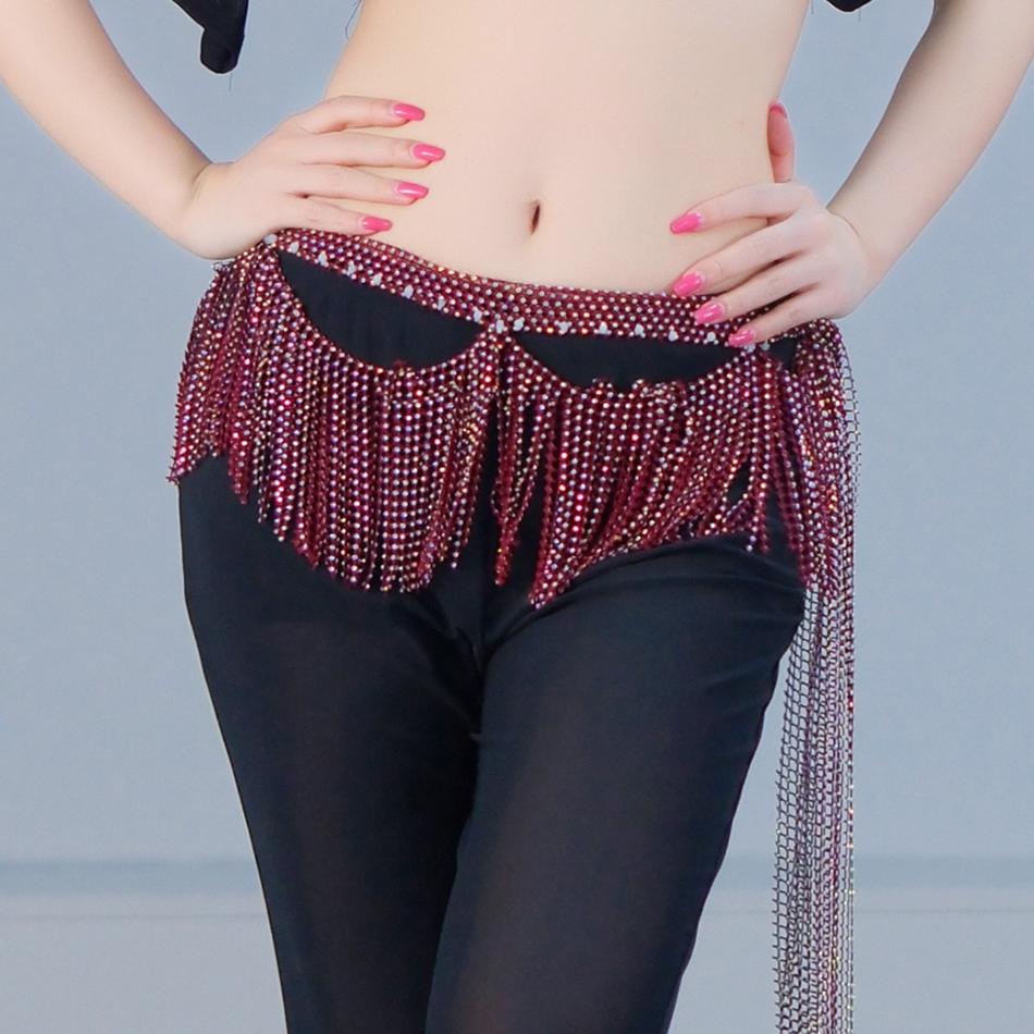 Foulard de Hanche de Danse du Ventre de Luxe à Strass avec Franges Ondulées Chaîne de Taille Scintillante pour Accessoires de Costume de Performance pour Femmes length--168cm brown
