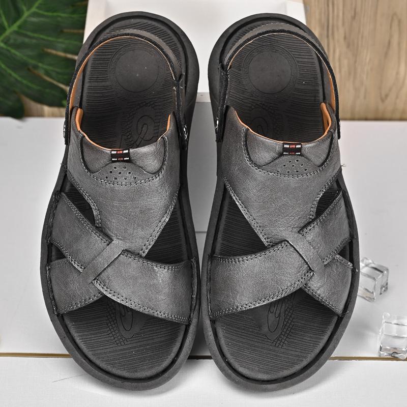 

Мужские походные сандалии серые кожаные уличные летние коричневые широкие пальмовые туфли цвета хаки пляжная обувь больших размеров с открытым носком больших размеров EU:46 серый