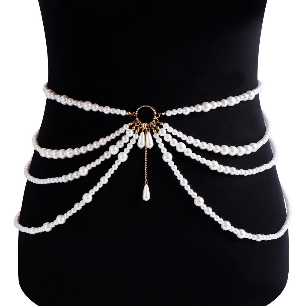 Multi-layer tassel imitation pearl waist chain Spice girl bikini beach style body chain versatile personalized belt accessories